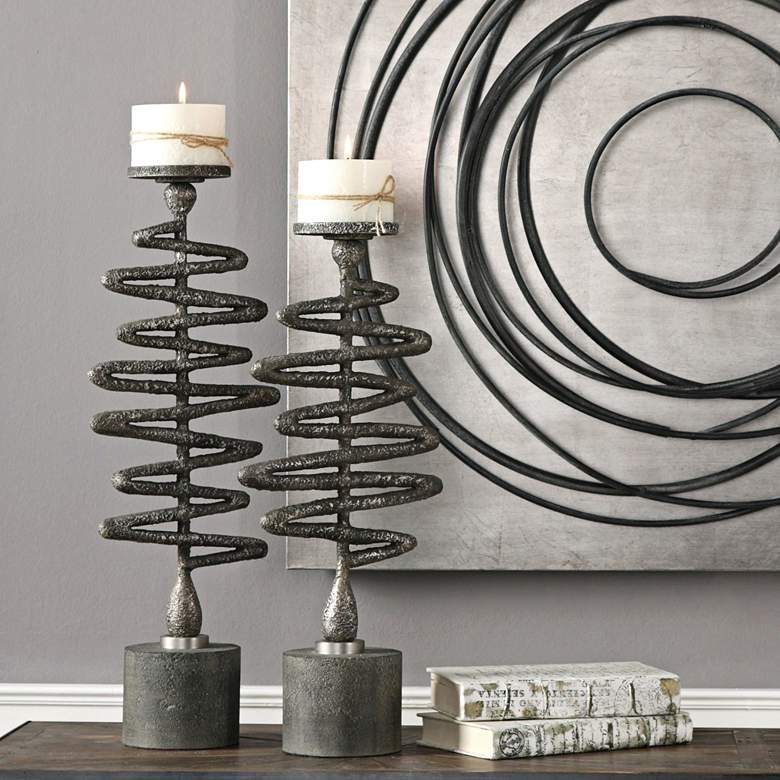 Image 1 Uttermost Antiqued Silver Zigzag Candle Holder Set of 2
