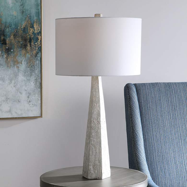 Image 1 Uttermost Apollo Off-White Gray and Taupe Pyramid Table Lamp