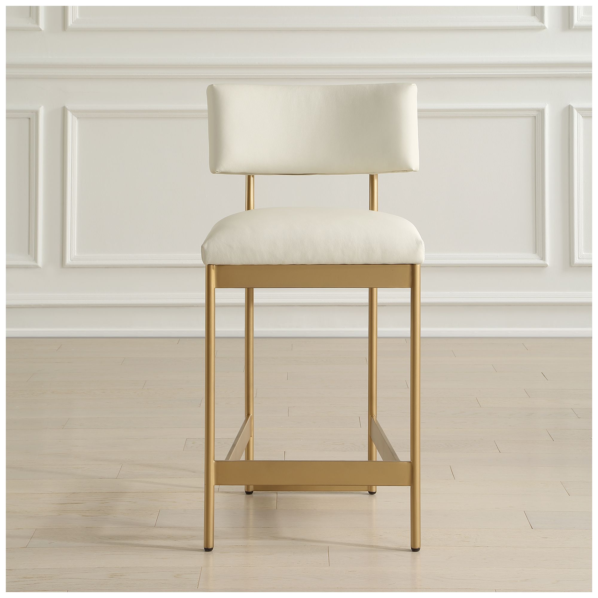 Image 3 Uttermost Apsley Gold and White Leather Counter Stool more views