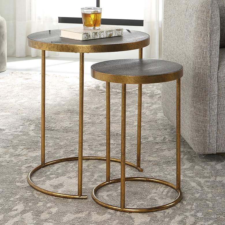 Image 1 Uttermost Aragon 19.5" Wide Gold and Brass Nesting Tables Set of 2