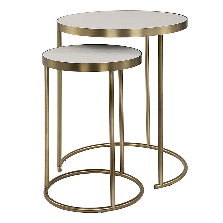 Image 2 Uttermost Aragon Brass Metal and White Top Nesting Table Set of 2