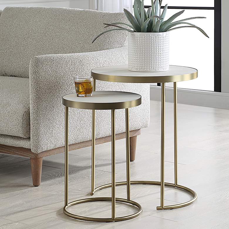 Image 1 Uttermost Aragon Brass Metal and White Top Nesting Table Set of 2