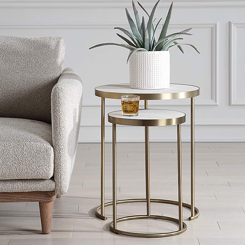 Image 3 Uttermost Aragon Brass Metal and White Top Nesting Table Set of 2 more views