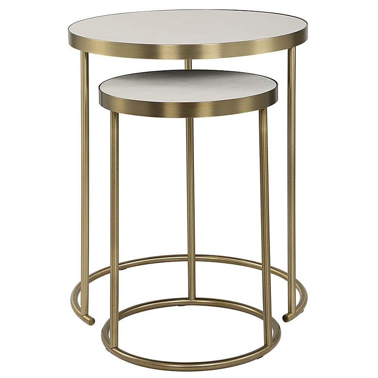 Image 4 Uttermost Aragon Brass Metal and White Top Nesting Table Set of 2 more views