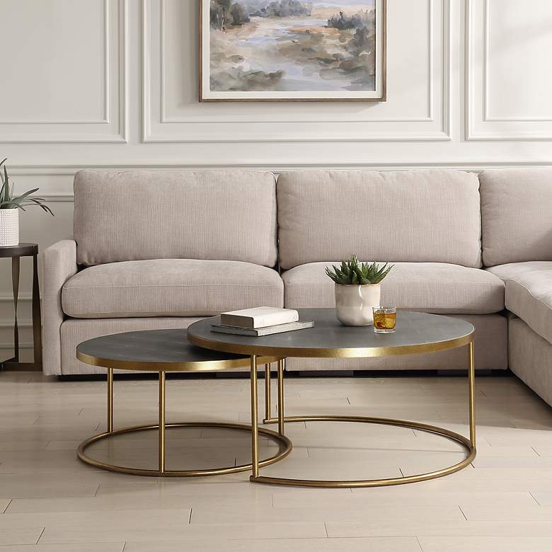 Image 1 Uttermost Aragon Nesting 2-Piece Gray and Brass Coffee Tables