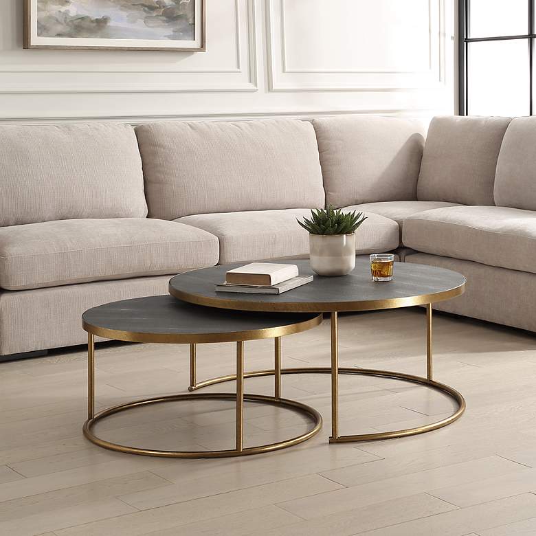 Image 3 Uttermost Aragon Nesting 2-Piece Gray and Brass Coffee Tables more views
