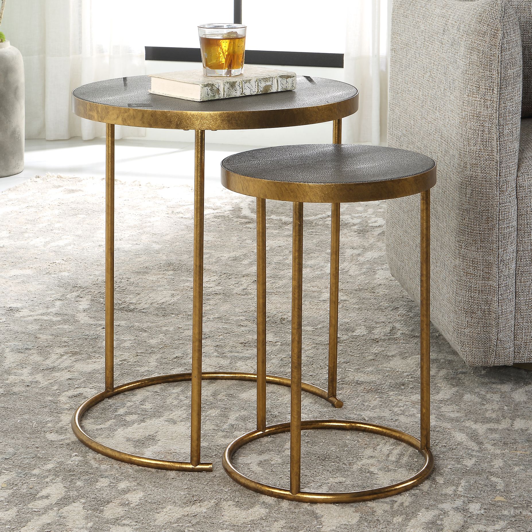 Uttermost Aragon Set of 2 Brass Nesting Tables 118G5 Lamps Plus