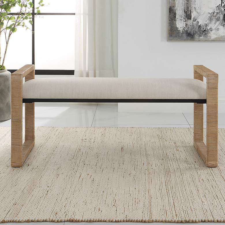 Image 1 Uttermost Areca 48" Wide Textured Oatmeal Fabric Bench