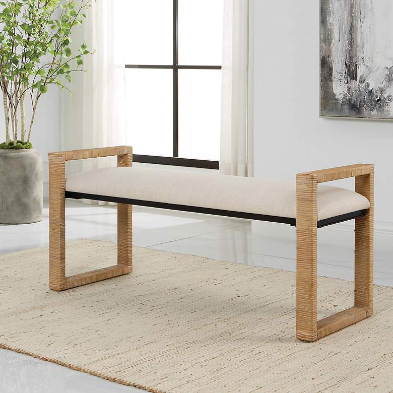 Image 1 Uttermost Areca 48" Wide Textured Oatmeal Fabric Bench