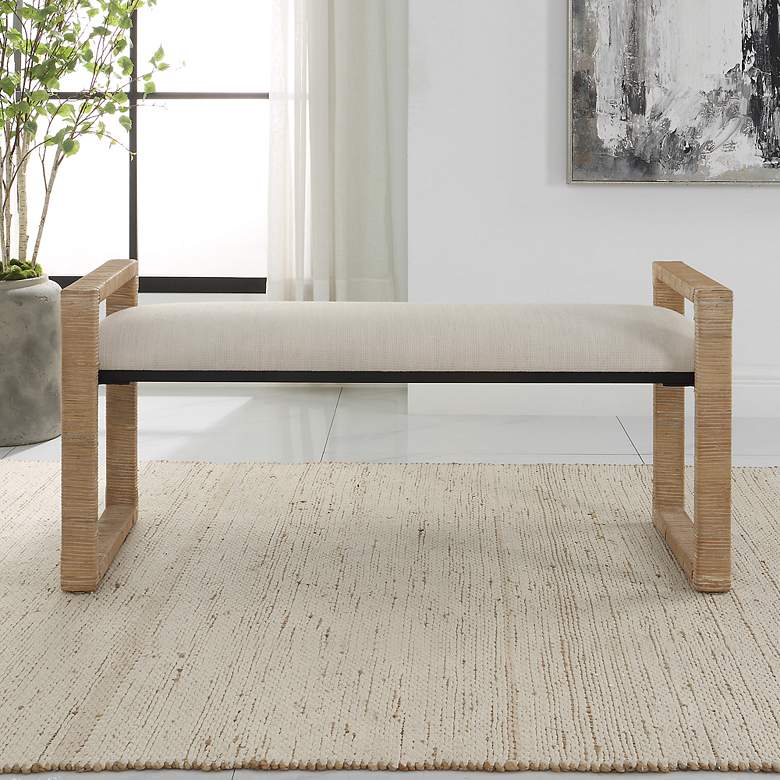 Image 3 Uttermost Areca 48" Wide Textured Oatmeal Fabric Bench more views