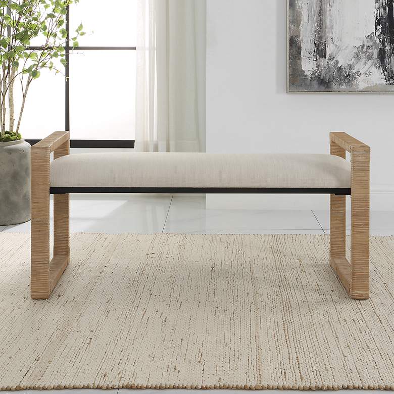 Image 3 Uttermost Areca 48 inch Wide Textured Oatmeal Fabric Bench more views