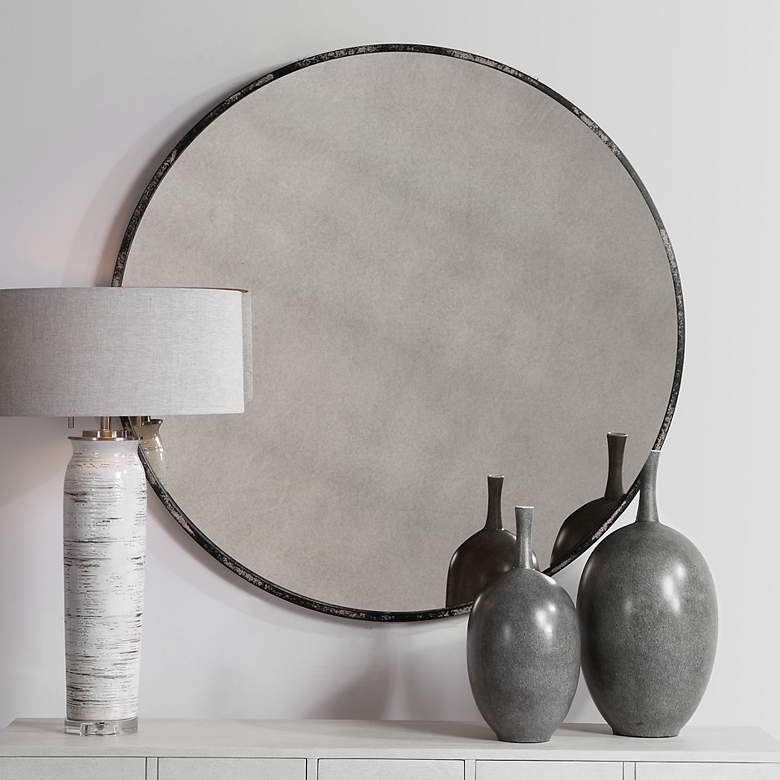 Image 1 Uttermost Argand Aged Black 43" Round Oversized Wall Mirror
