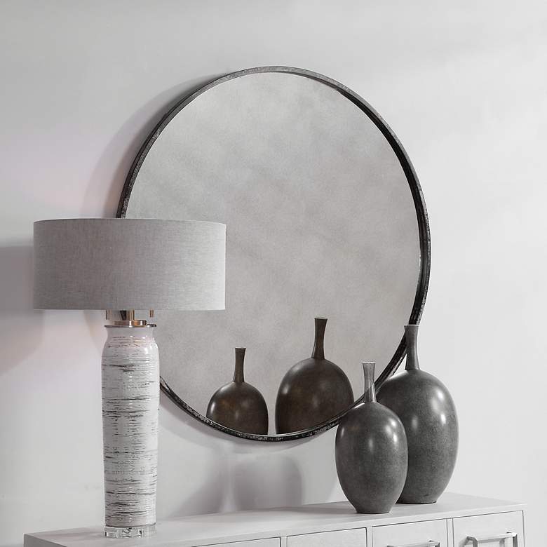 Image 3 Uttermost Argand Aged Black 43" Round Oversized Wall Mirror more views