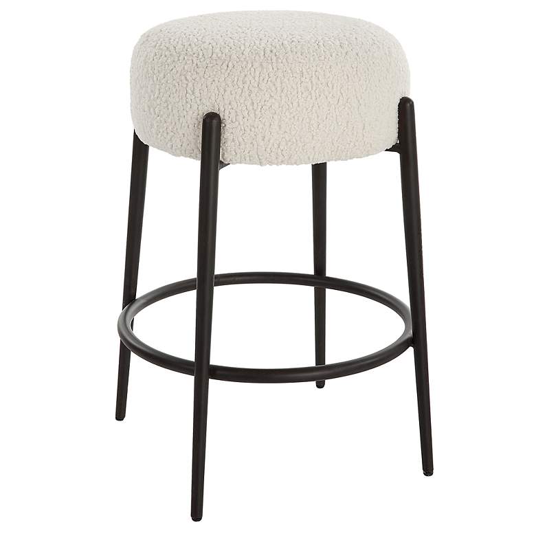 Image 2 Uttermost Arles 26" White Faux Shearling Counter Stool