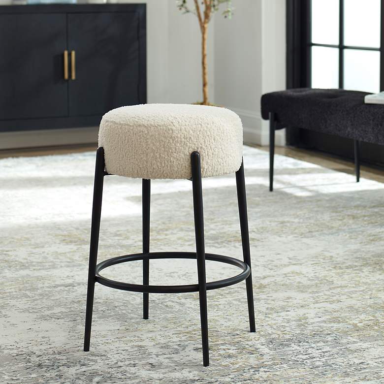 Image 1 Uttermost Arles 26" White Faux Shearling Counter Stool