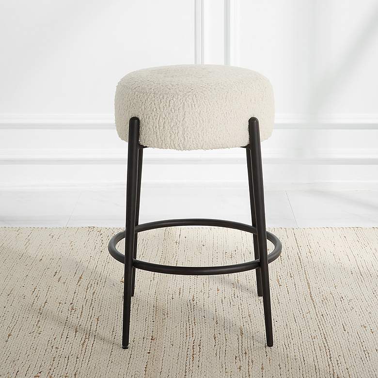 Image 3 Uttermost Arles 26" White Faux Shearling Counter Stool more views