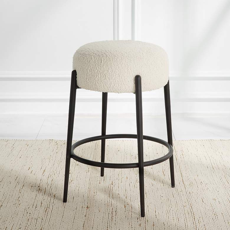 Image 5 Uttermost Arles 26" White Faux Shearling Counter Stool more views