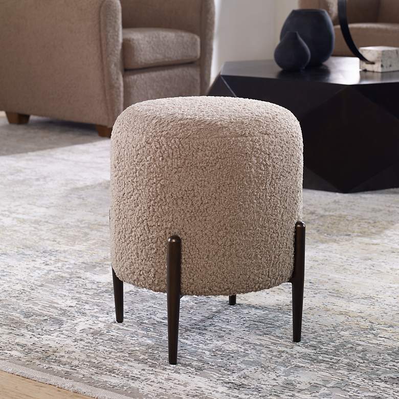 Image 1 Uttermost Arles Latte Faux Shearling Fabric Round Ottoman