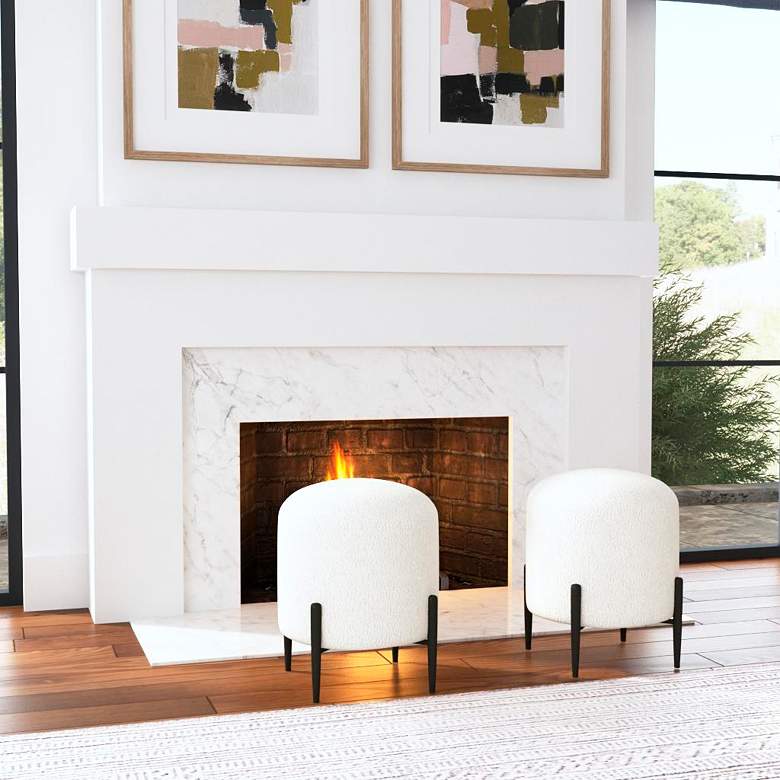 Image 3 Uttermost Arles White Faux Shearling Round Ottoman more views