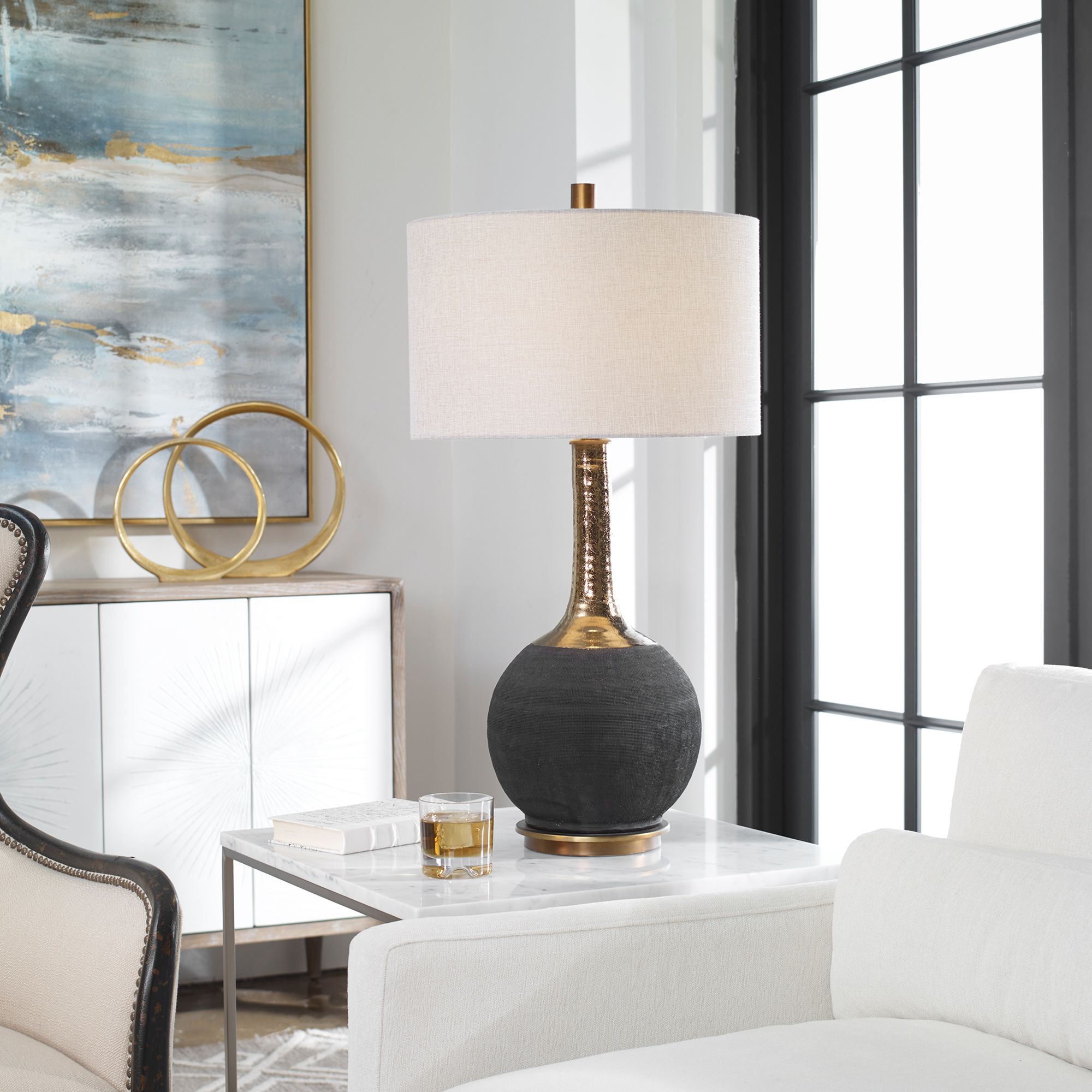 Image 7 Uttermost Arnav 32 1/4" Bronze and Textured Black Ceramic Table Lamp more views