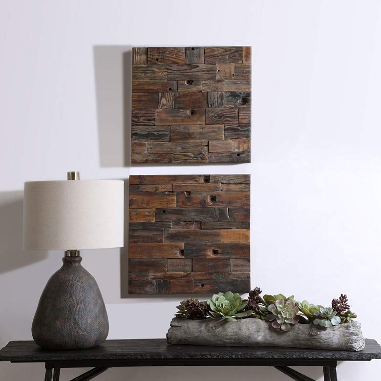 Image 1 Uttermost Astern 20" Square Boat Wood 2-Piece Wall Art Set