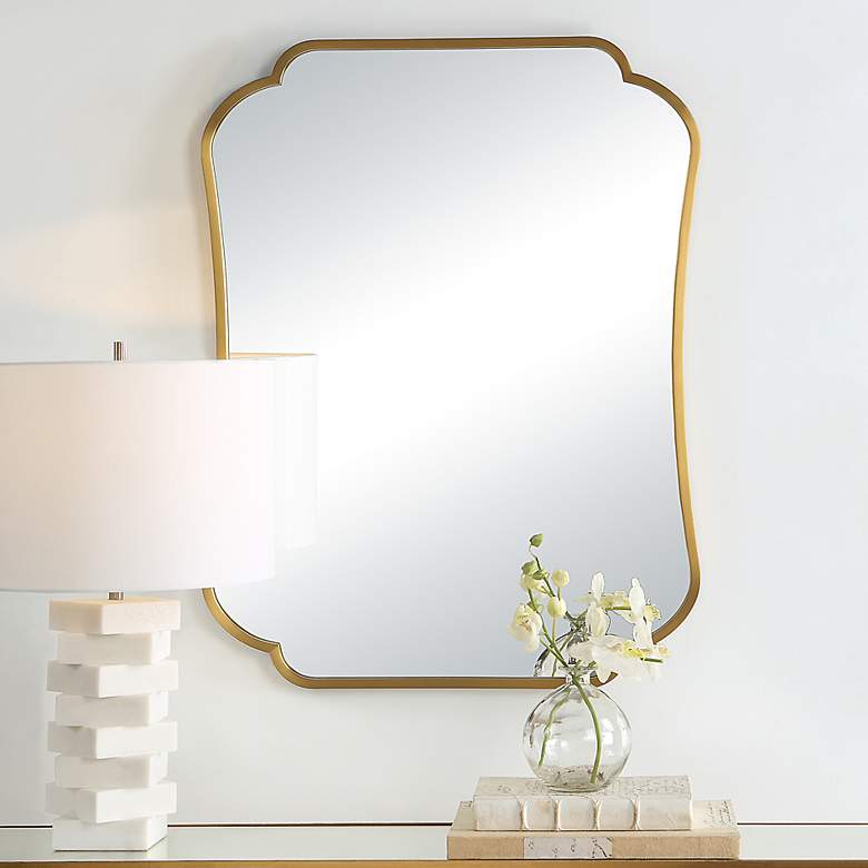 Image 2 Uttermost Athena Brushed Brass 24" x 32" Curved Wall Mirror