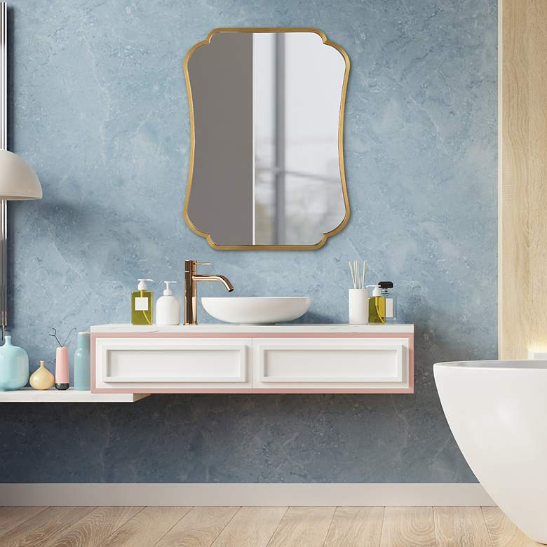 Image 4 Uttermost Athena Brushed Brass 24" x 32" Curved Wall Mirror more views