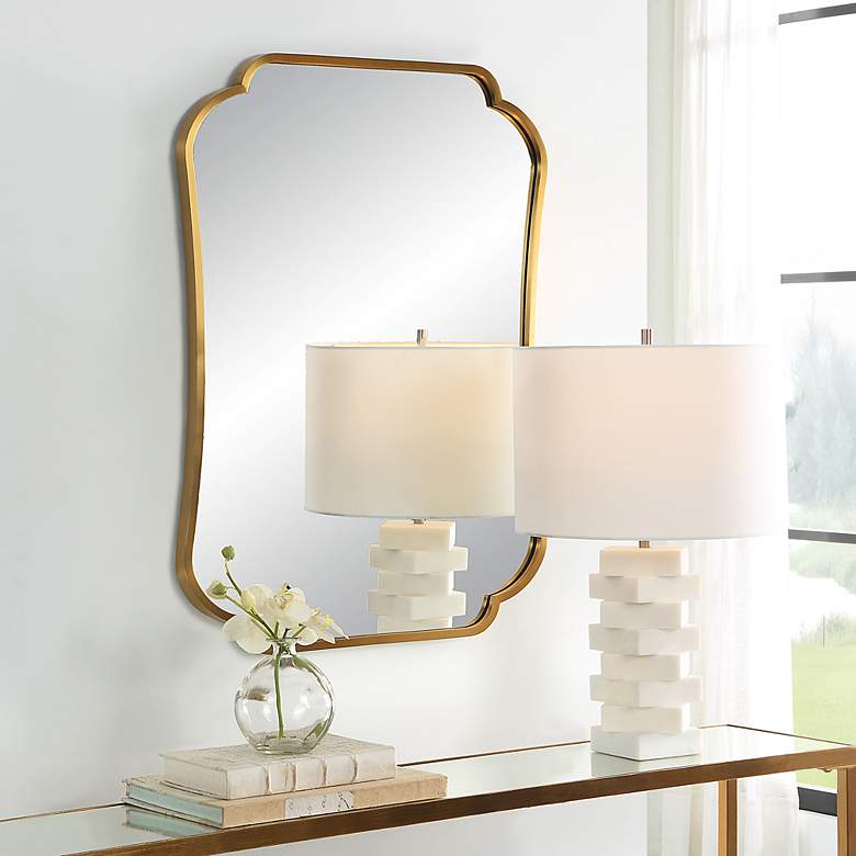 Image 5 Uttermost Athena Brushed Brass 24" x 32" Curved Wall Mirror more views