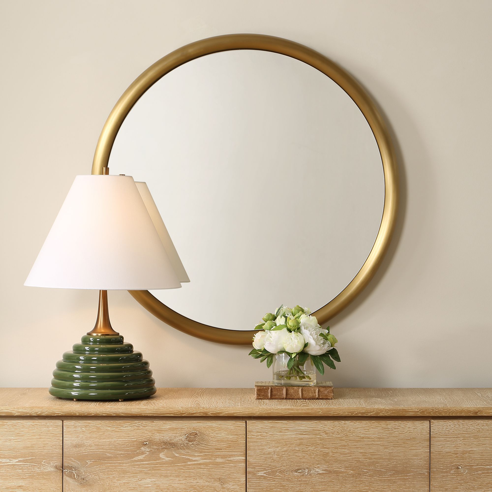 Image 7 Uttermost Atkinson Antique Brass 35" Round Wall Mirror more views