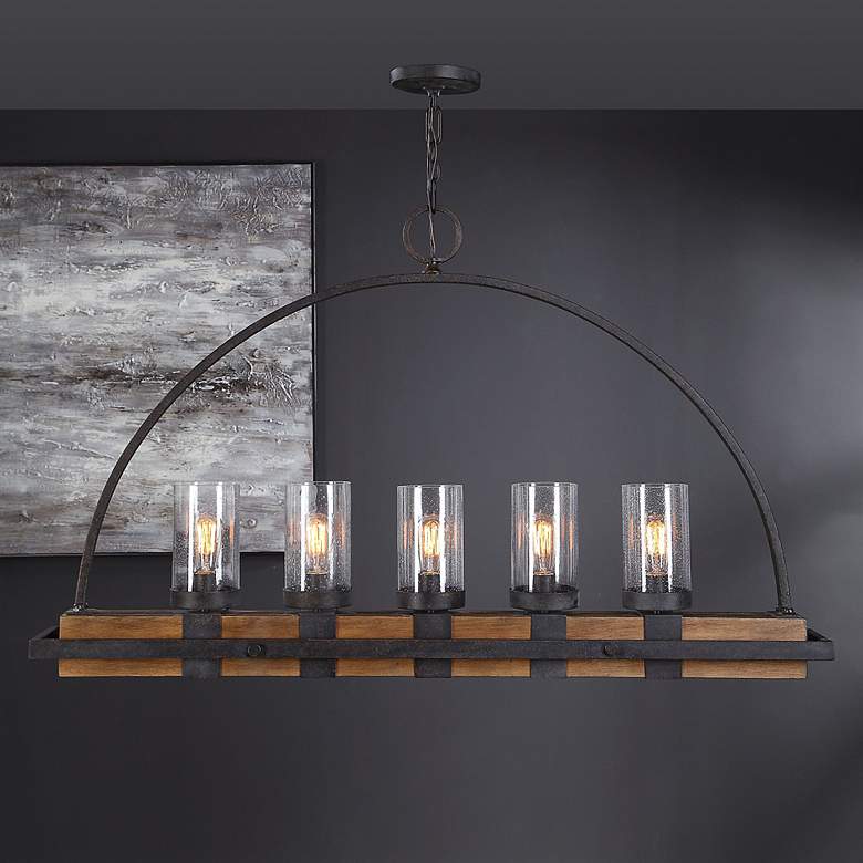 Image 1 Uttermost Atwood 51 inch Wide Bronze Black 5-Light Linear Island Pendant