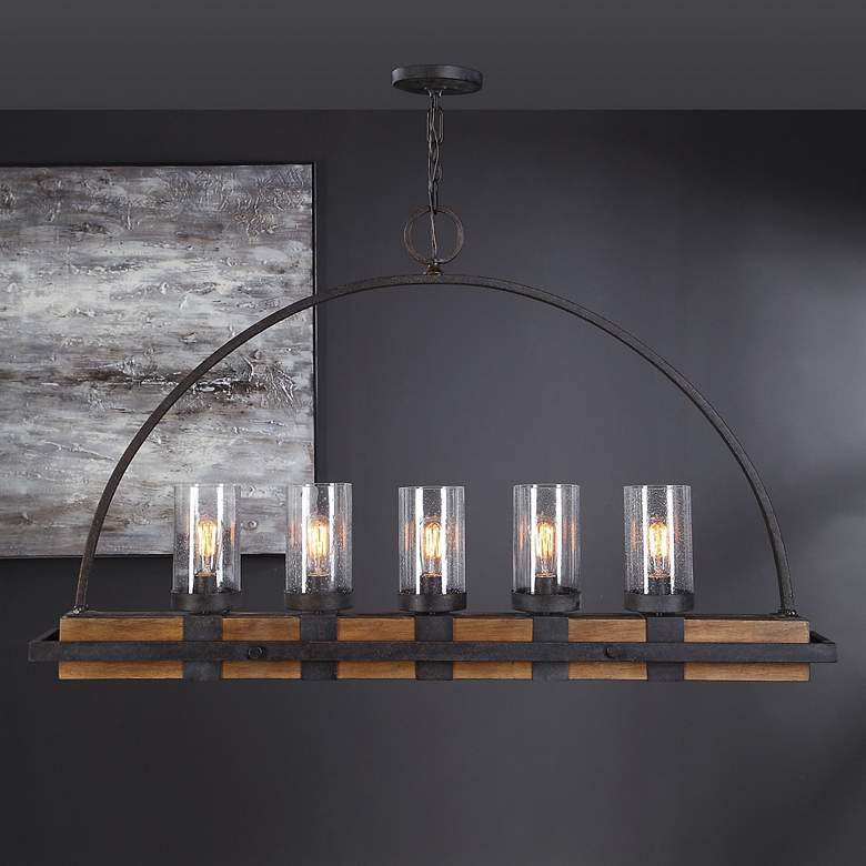 Image 1 Uttermost Atwood 51" Wide Bronze Black 5-Light Linear Island Pendant