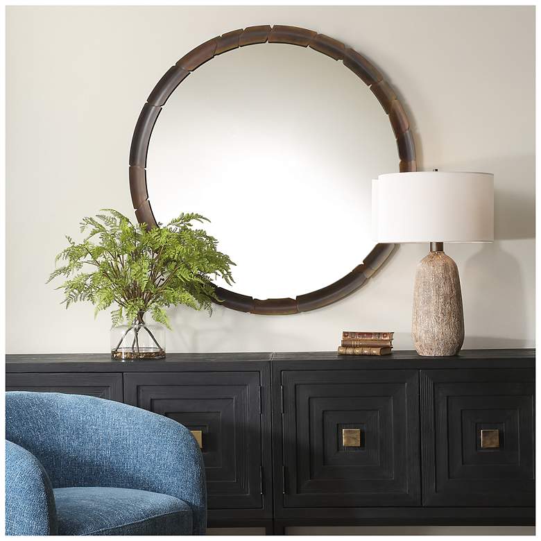 Image 1 Uttermost Auger Bronze 44 3/4" Round Wall Mirror