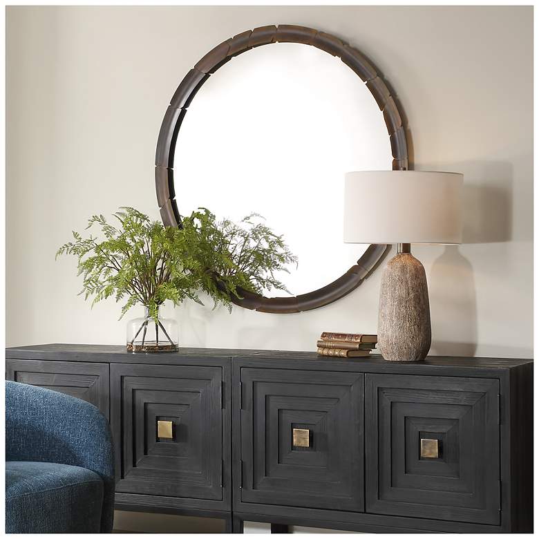 Image 3 Uttermost Auger Bronze 44 3/4" Round Wall Mirror more views