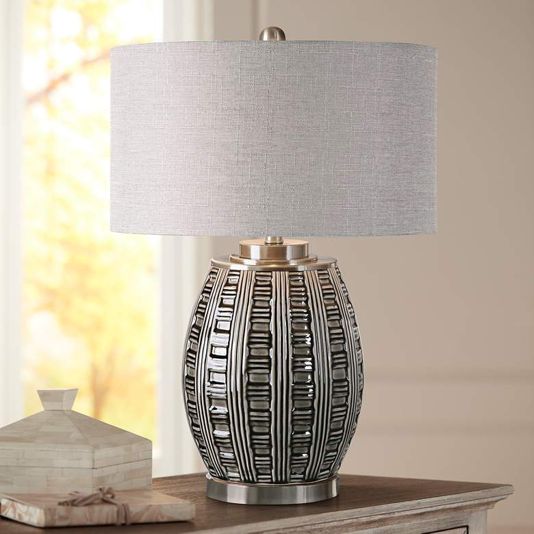 Image 1 Uttermost Aura Smoke Gray and Ash Black Ceramic Table Lamp