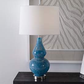 Image1 of Uttermost Avalon 26 3/4" Coastal Blue Glass Gourd Table Lamp