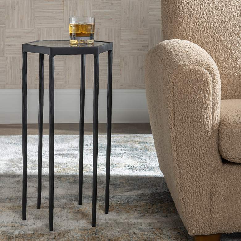 Image 1 Uttermost Aviary 11 3/4" Wide Black Hexagonal Accent Table