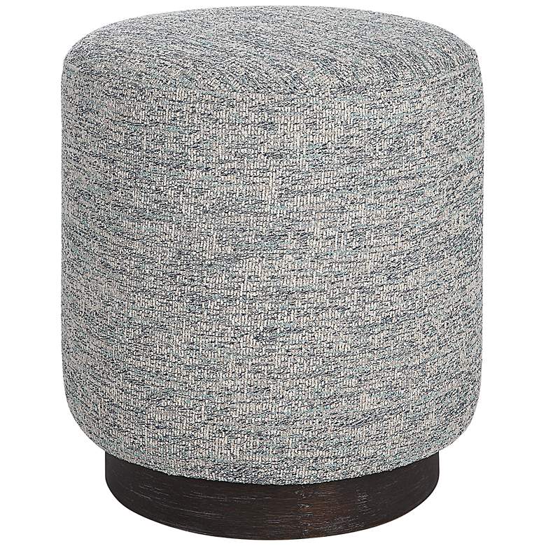 Image 1 Uttermost Avila Blue and White Tweed Fabric Round Ottoman
