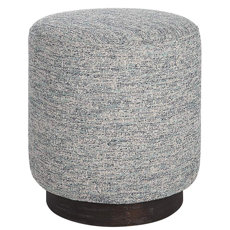 Image 1 Uttermost Avila Blue and White Tweed Fabric Round Ottoman