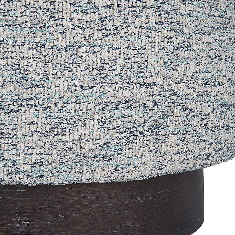 Image 4 Uttermost Avila Blue and White Tweed Fabric Round Ottoman more views