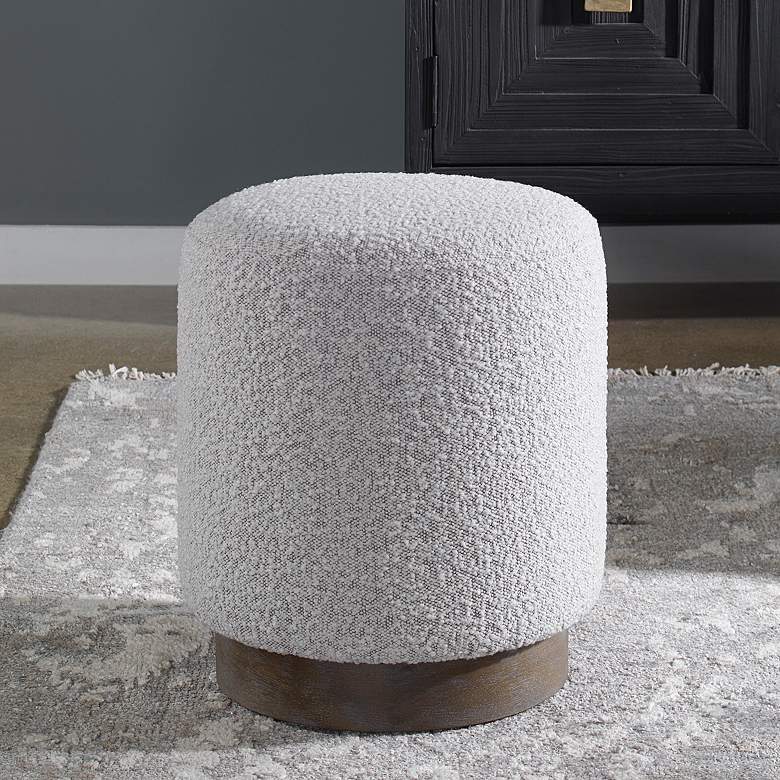 Image 1 Uttermost Avila Gray and White Fabric Ottoman with Wooden Base