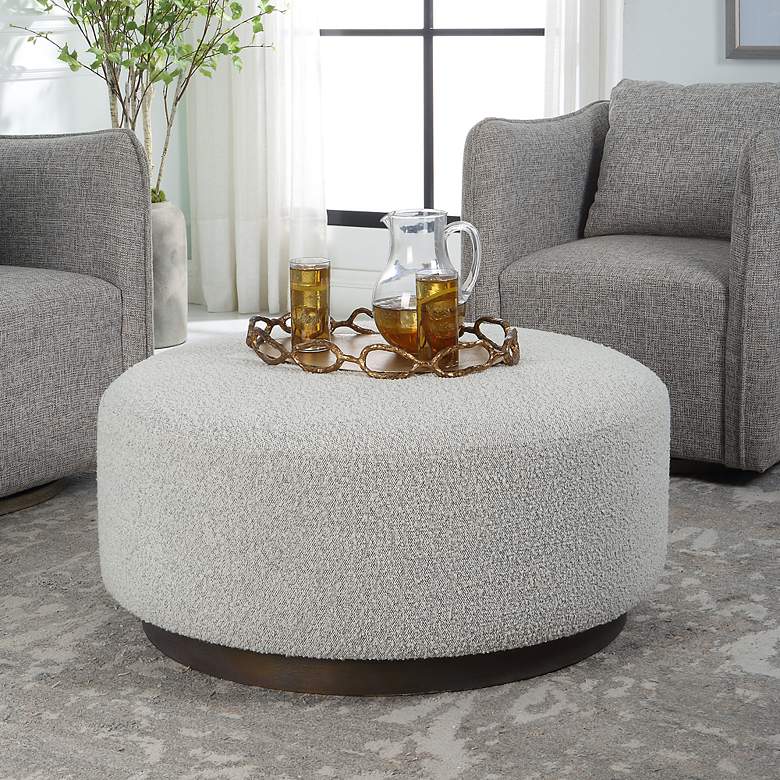 Image 3 Uttermost Avila Ivory and Gray Fabric Ottoman more views