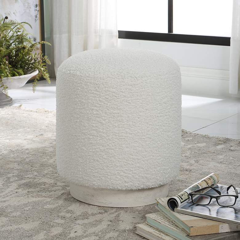 Image 1 Uttermost Avila White Faux Shearling Fabric Round Ottoman