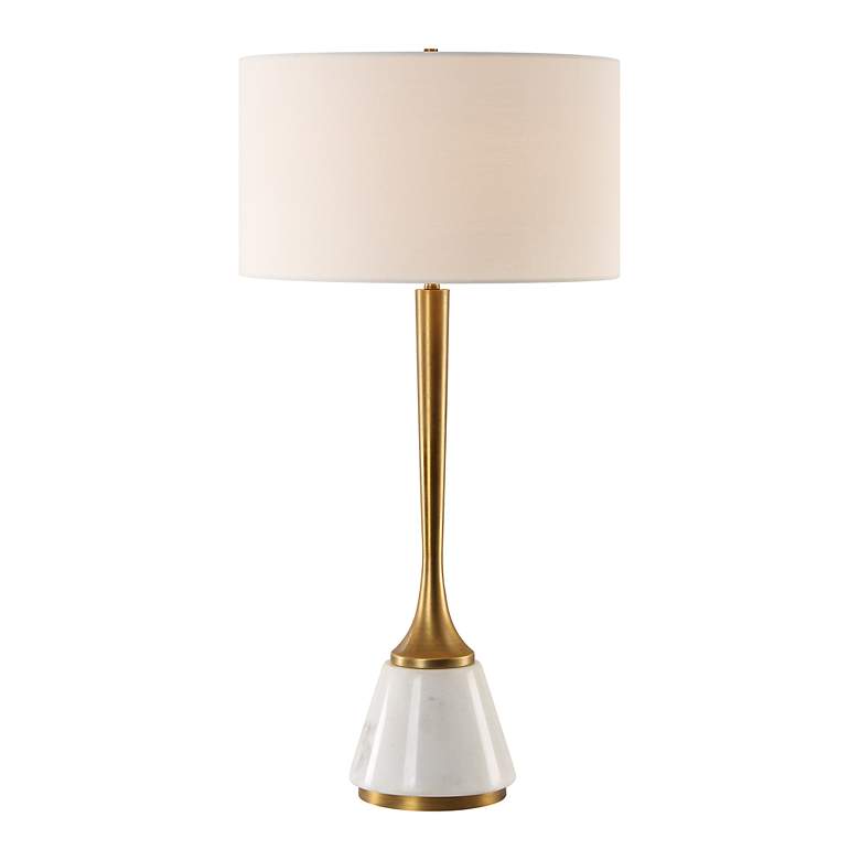 Image 2 Uttermost Avola 32" High White Marble and Antique Brass Table Lamp