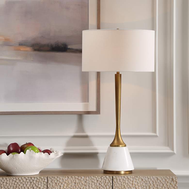 Image 1 Uttermost Avola 32" High White Marble and Antique Brass Table Lamp