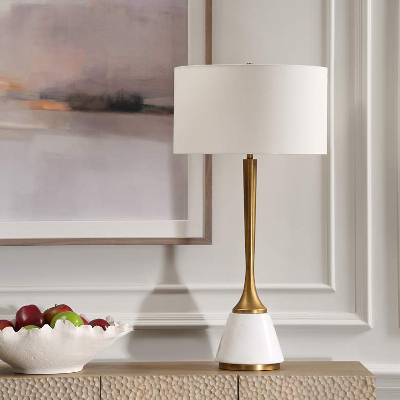 Image 3 Uttermost Avola 32" High White Marble and Antique Brass Table Lamp more views