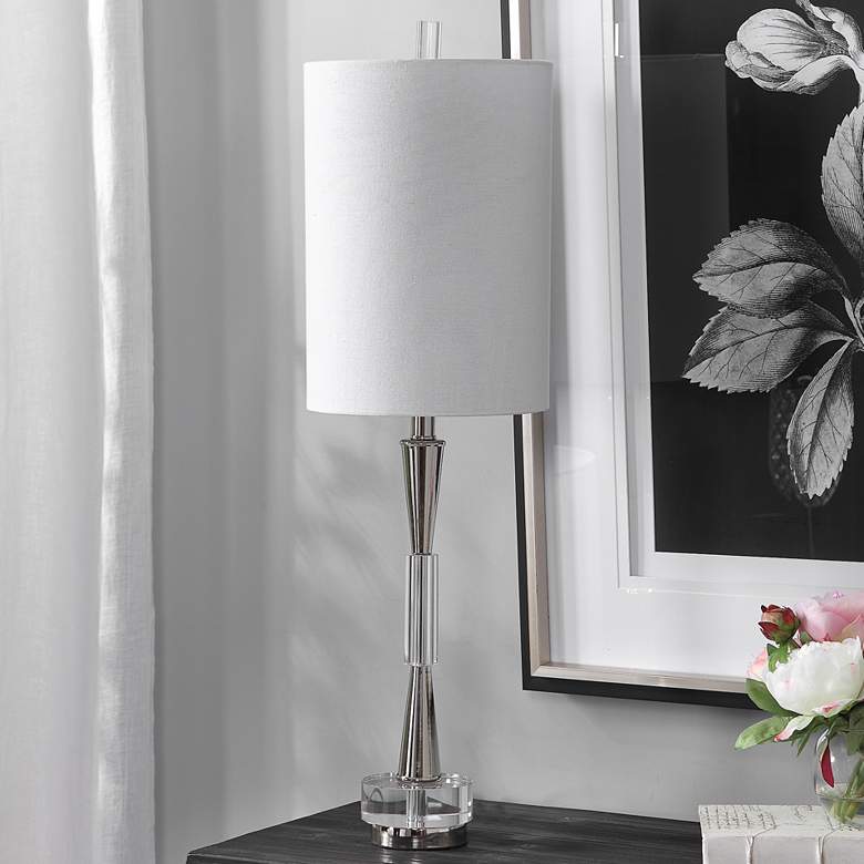 Image 1 Uttermost Azaria 33" Nickel and Glass Tall Modern Buffet Table Lamp