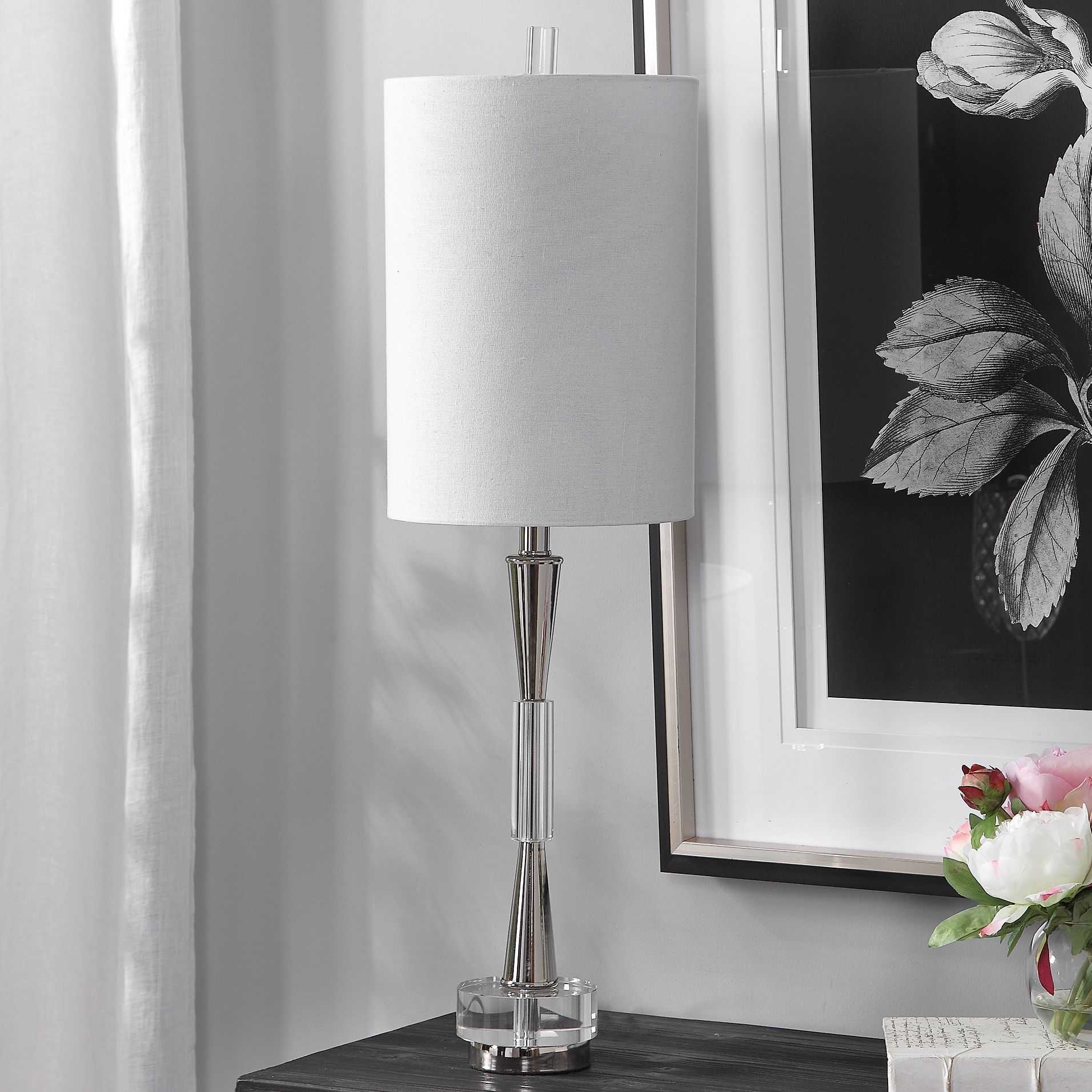 Uttermost Azaria Nickel and Glass Tall Modern Buffet Table Lamp