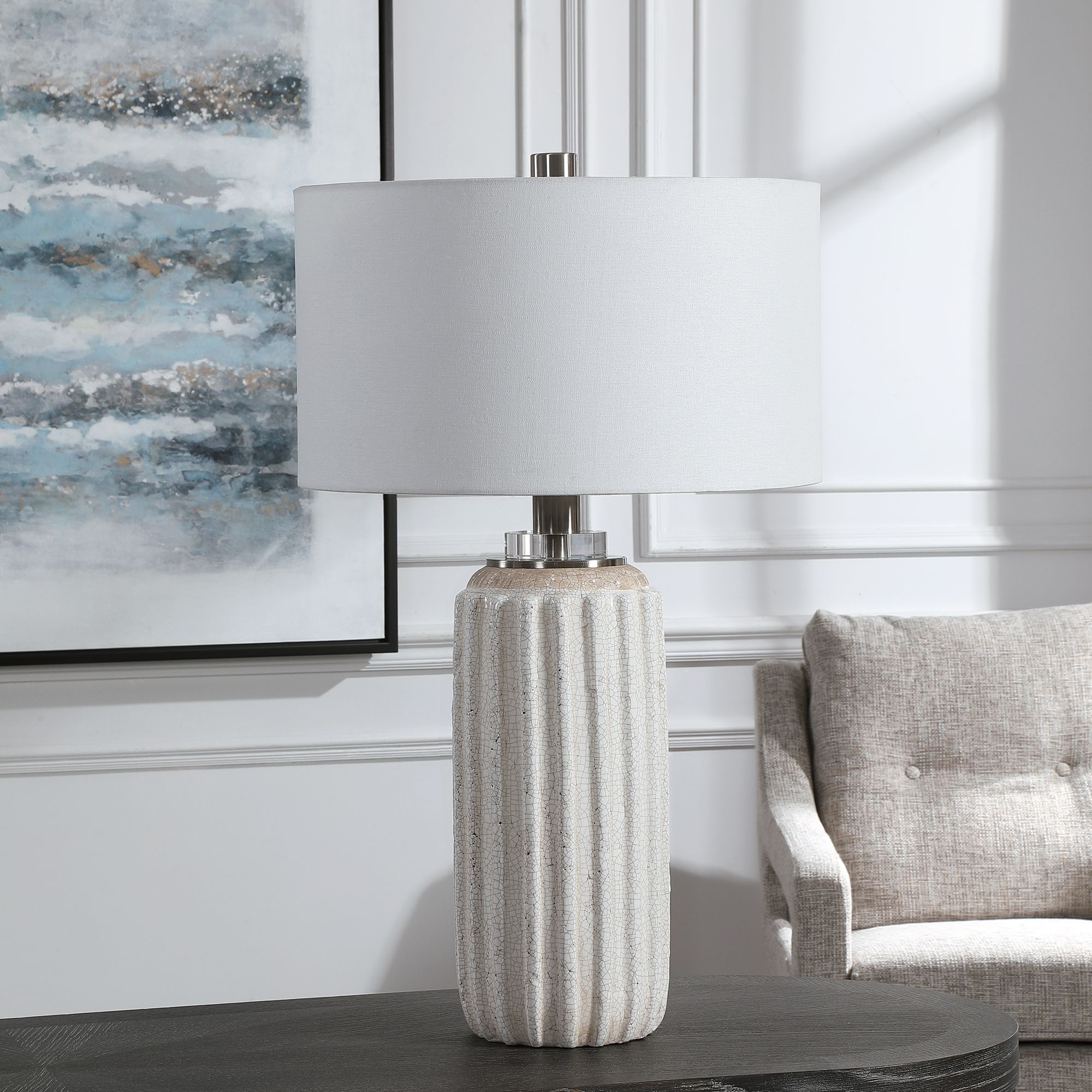 Uttermost Azariah Cream and Beige Crackle Glaze Table Lamp