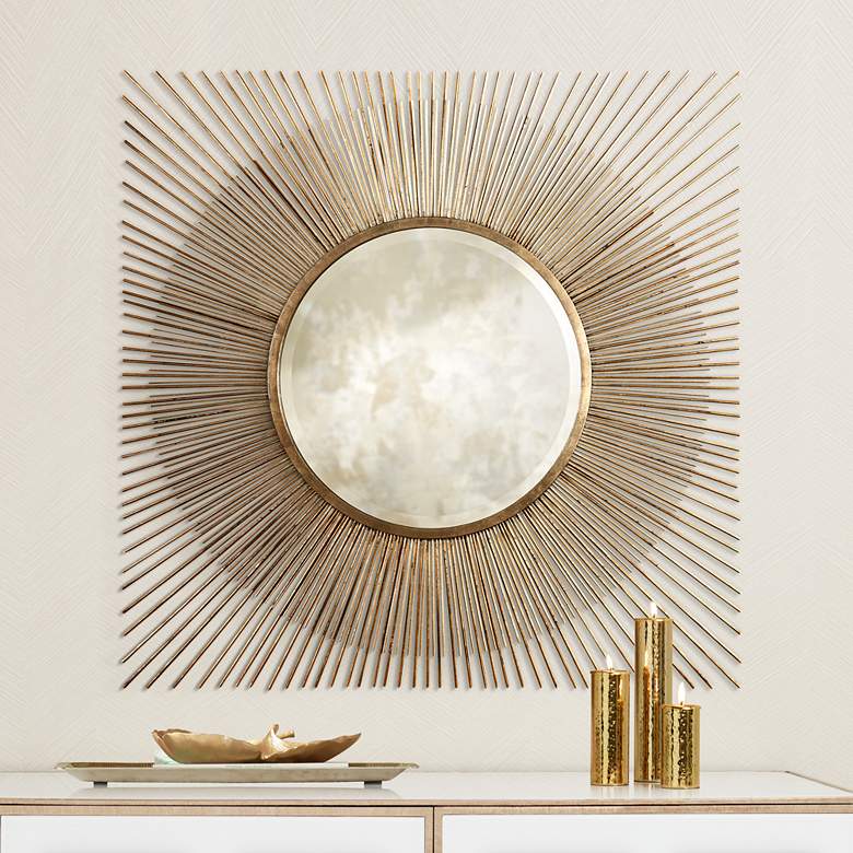 Image 1 Uttermost Azie Distressed Copper Leaf 42 inch Square Wall Mirror