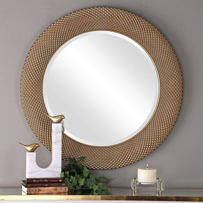 Image 1 Uttermost Aziza Metallic Gold 35" Round Wall Mirror